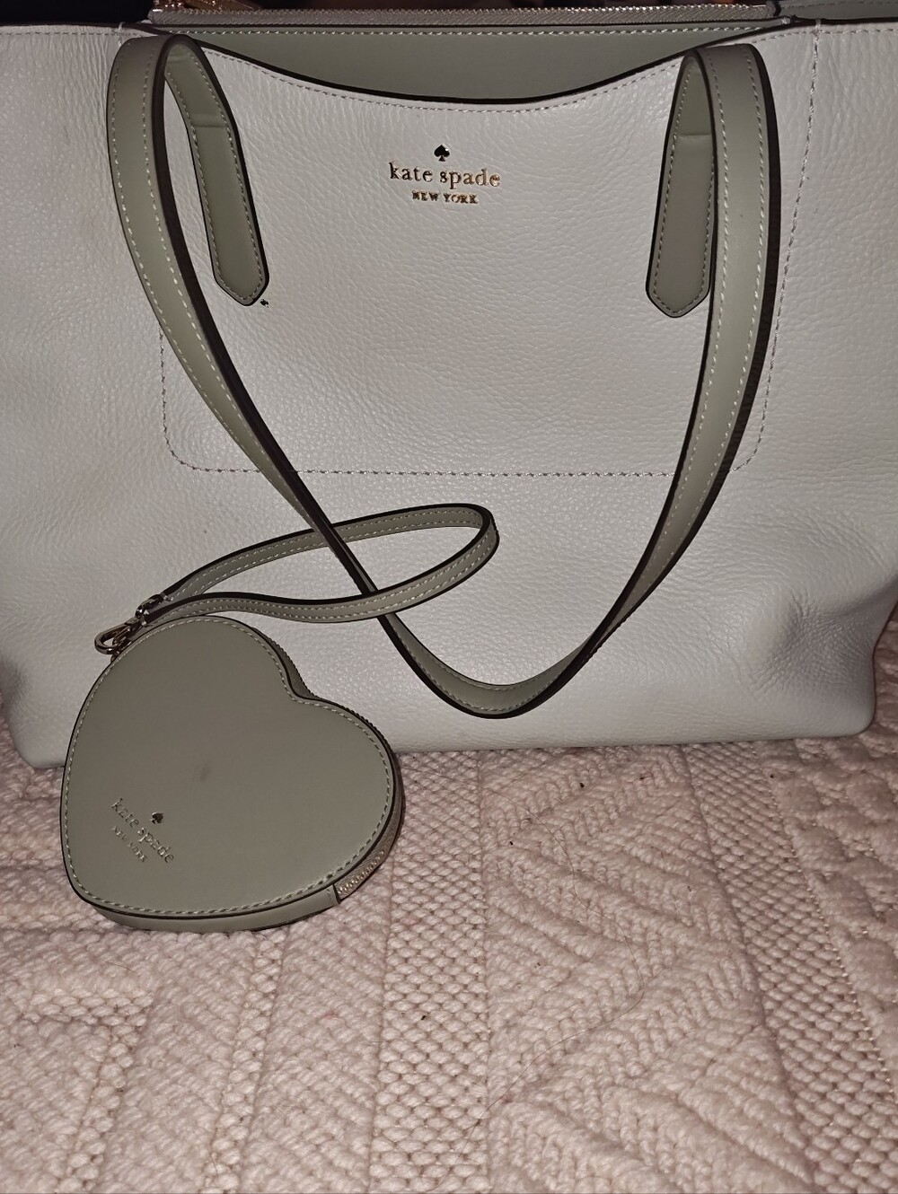 kate spade Light Mint leather tote with matching heart pouch